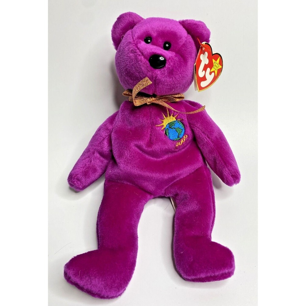 1999 Ty Beanie Baby Millenium Retired Teddy Bear Purple BB16